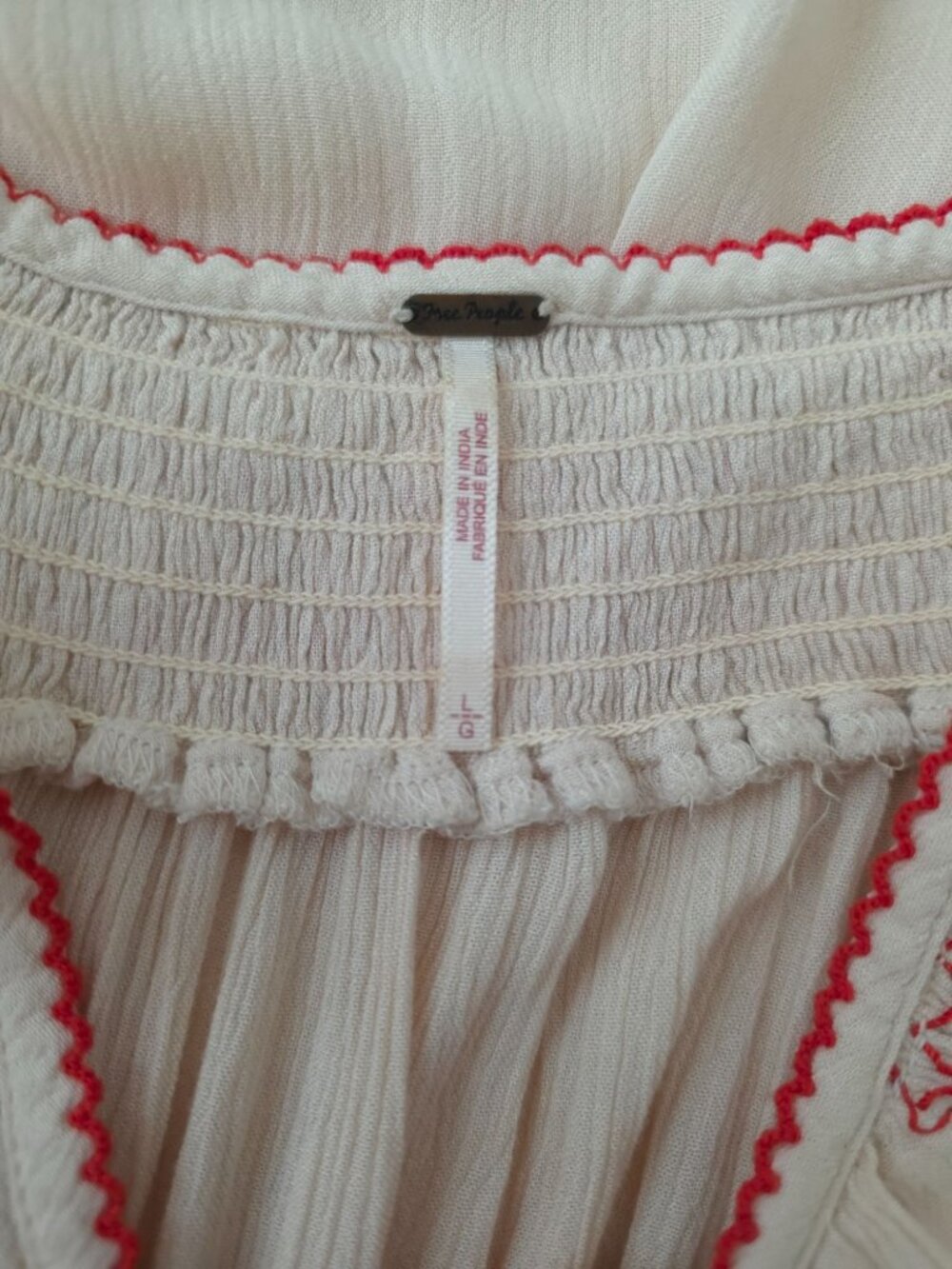 Free People Wind Willow Red Embroidered Ivory Boho Tunic Mini Dress Sz L - Picture 7 of 10